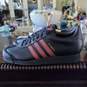Adidas Samoa Black Leather Sneakers with Red Stripes